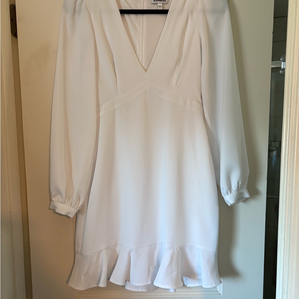 Express White Ruffled Long Sleeve Sundress